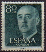 ESPAÑA 1955 1152 Sello General Franco 80cts Usado Espana Spain Espagne Spagna Spanje Spanien 